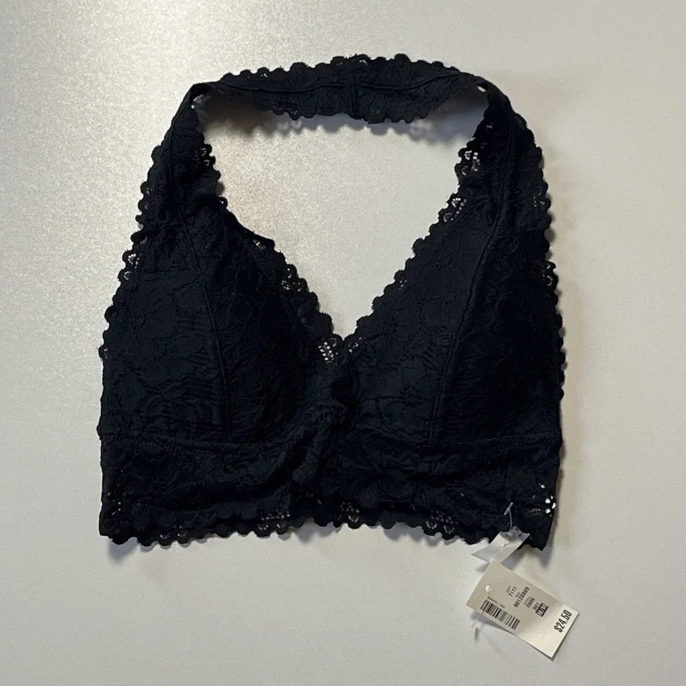 Live Love Dream By Aeropostale Size M Black Lace Halter Padded Wireless Bralette
